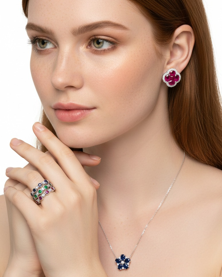 H.J. Namdar earrings, ring and pendant